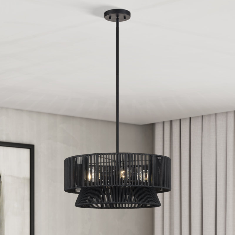 Lustre suspendu noir 4 lumières Aurea, Noir, Noir mat