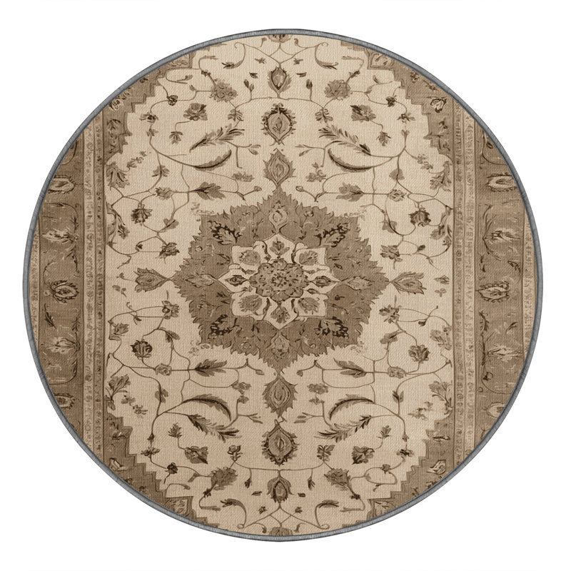 Tapis gris Tabriz lavable à la machine, Rond 3 pi