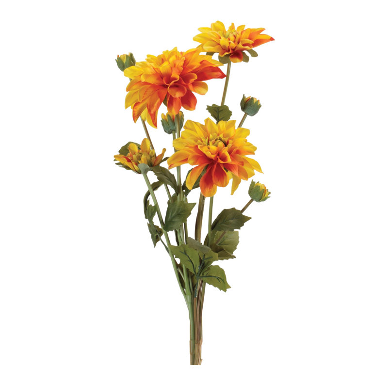 Ensemble de fleurs Dahlia (ensemble de 2), Orange, jaune, vert