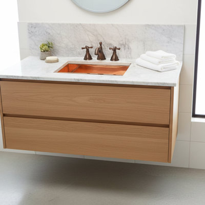 Ambiente 22" x 19" Rectangular Copper Bathroom Sink – Shiny Hammered Bath Sink, Drop-In or Undermount Sinks, Premium Bathroom Sinks, Modern Wash Basin