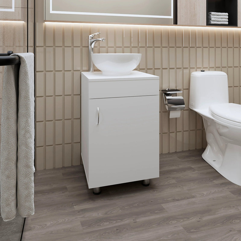 Meuble-lavabo de salle de bain avec lavabo intégré, Blanc