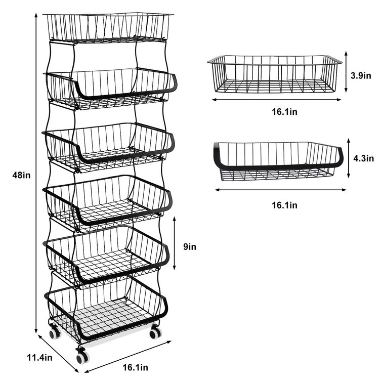 poplarbox Rotating Multi-Layer Kitchen Storage Shelf Round Metal Storage  Baskets Movable Floor-Standing Black Storage Rack with Wheels Household