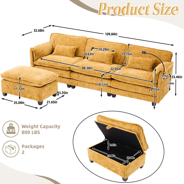 Latitude Run® Living Room Chenille Cloud Couch Sectional , High ...