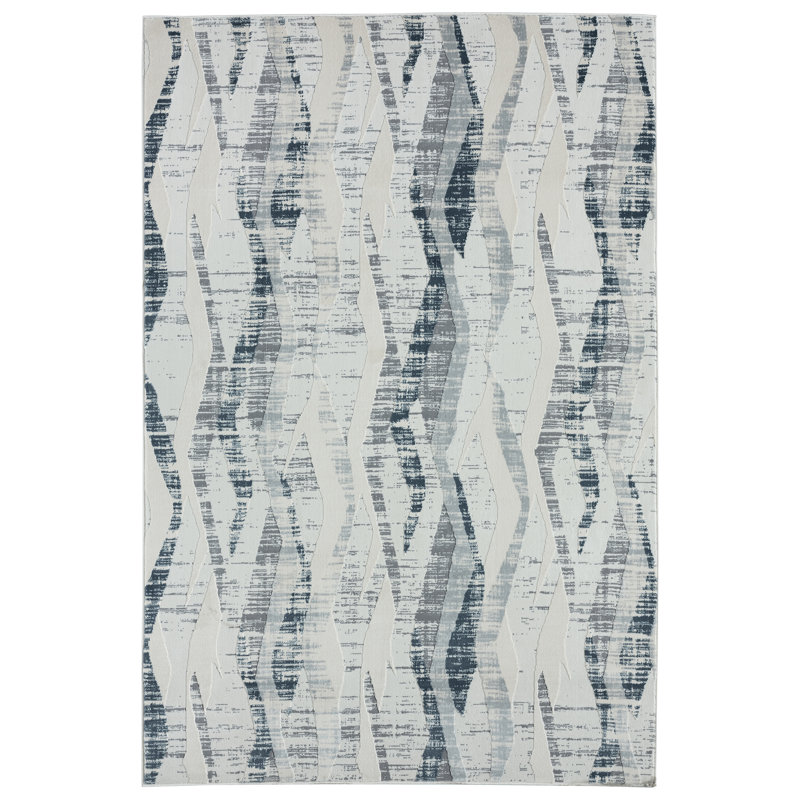 Tapis abstrait beige / bleu Aerith, Rectangle 5 pi 3 po x 7 pi 6 po