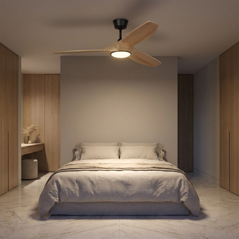 Selen Smart LED Ceiling Fan, Natural Honey, Midnight Black, 52" Wide
