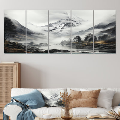 Paysage de montagne suisse brouillard I - montagnes, ensemble de 5 décorations murales