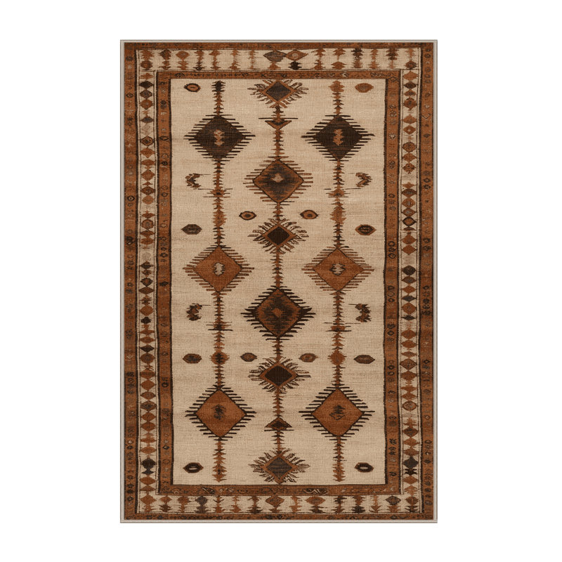 Machine Washable Turkish Brown Area Rug, Rectangle 4' x 6'