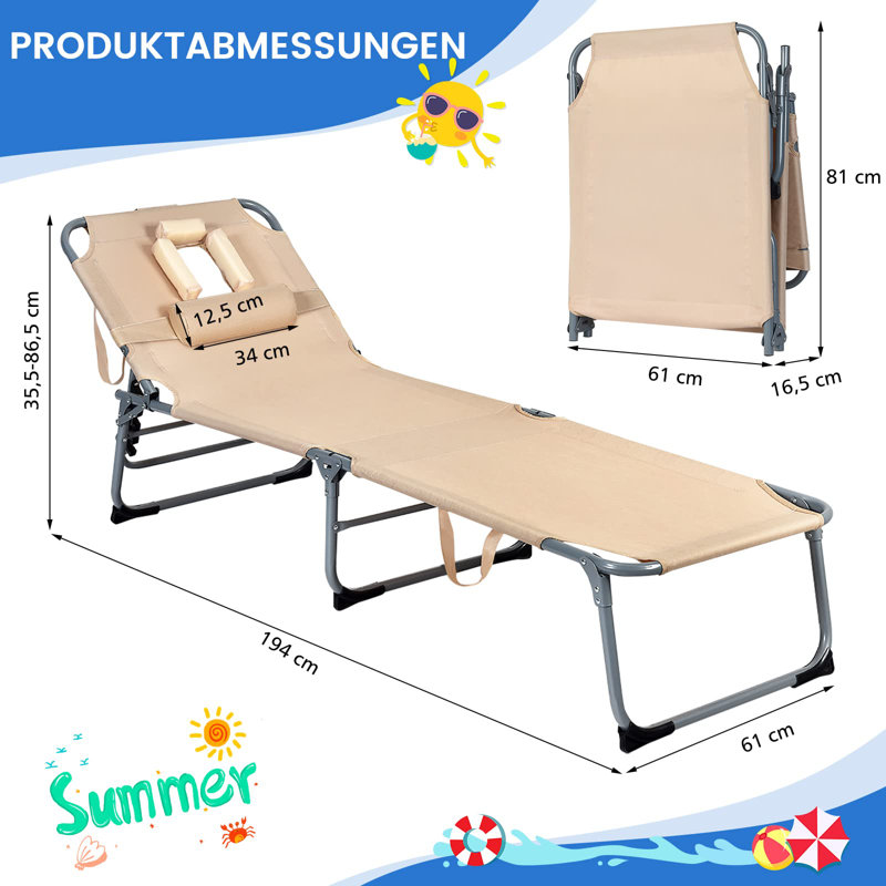 Atilio Reclining Single Chaise with Cushions, Beige