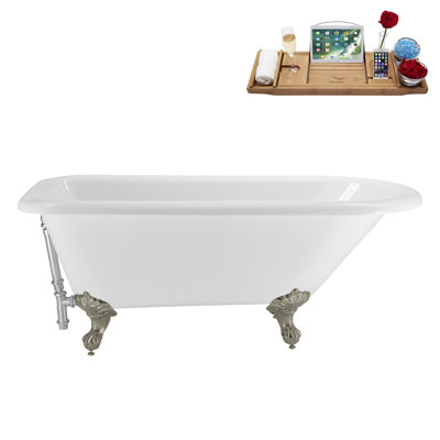 62" Streamline Clawfoot Tub,Tray,Drain, Clawfeet