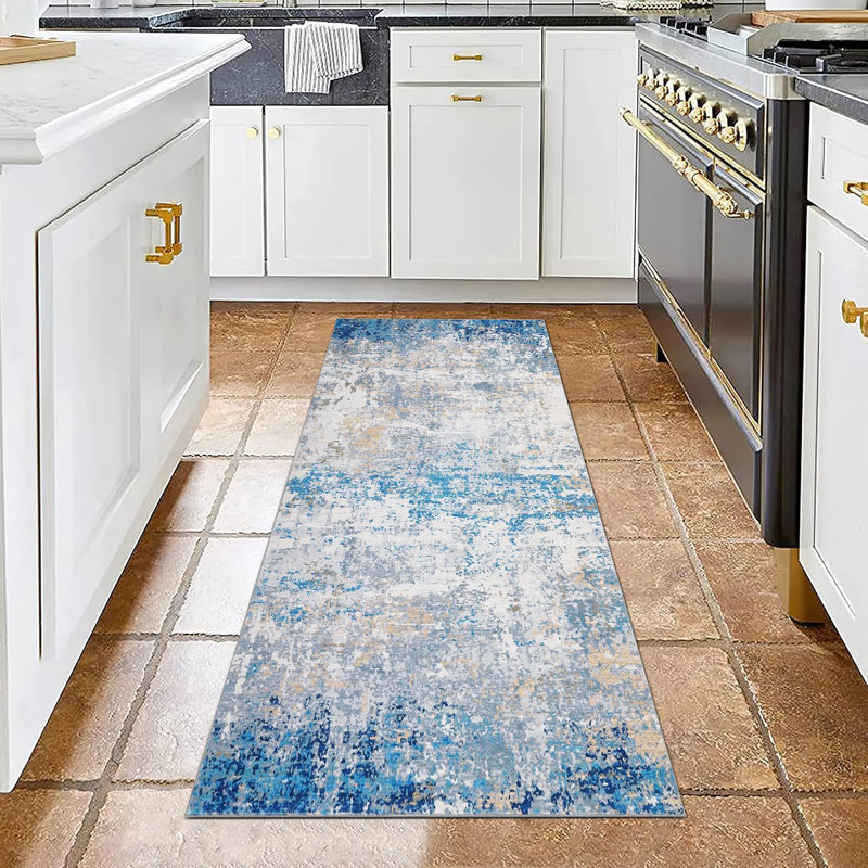 Rectangle Abstract Area Rug, Blue 2, Rectangle 80 x 150 cm