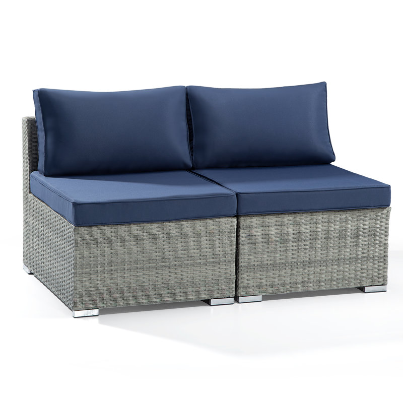 50'' Wide Straight Wicker Loveseat with Cushions, Navy Blue