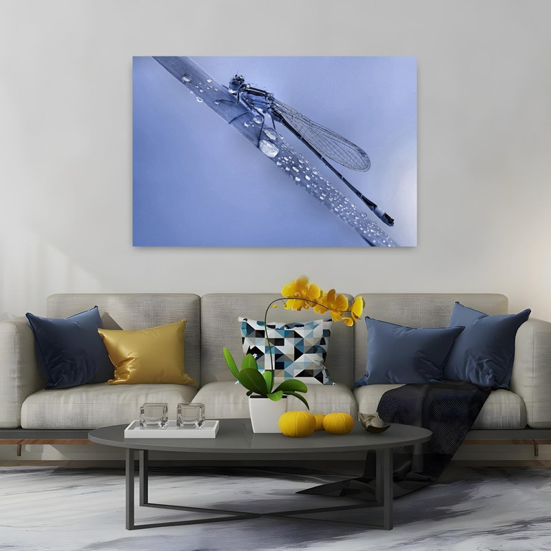 Blue Dewdrop Damselfly Peaceful Serene Tranquil Dragonfly Nature Landscape Wall Art Print by Thierry Dufour - Print