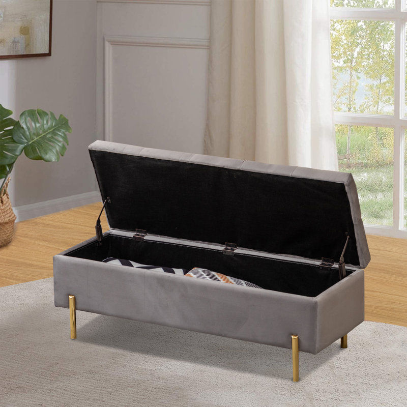 Banc de rangement rembourré avec couvercle Yvonne, Gris