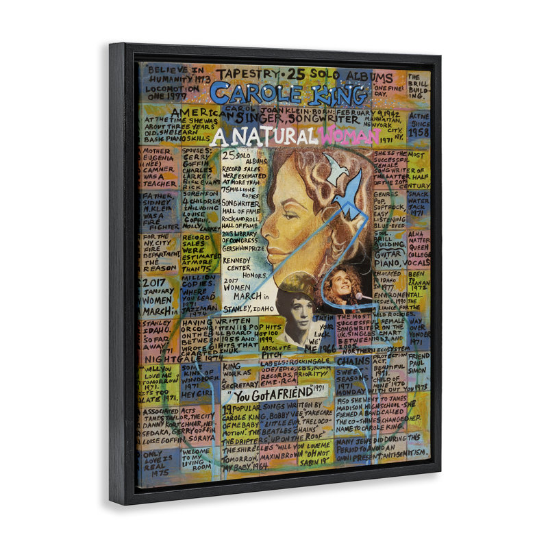 «Carole King Collage» par Sabin, H 31 po x l 25 po, Cadre flottant orme Montalcino