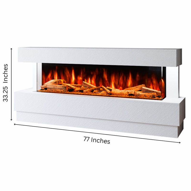 Raphael Freestanding Electric Fireplace Suite | Textured Stone Effect | 1500mm 3-Sided Led Electric Fire with Panoramic Flame | Remote & App Control | Led Side Lighting