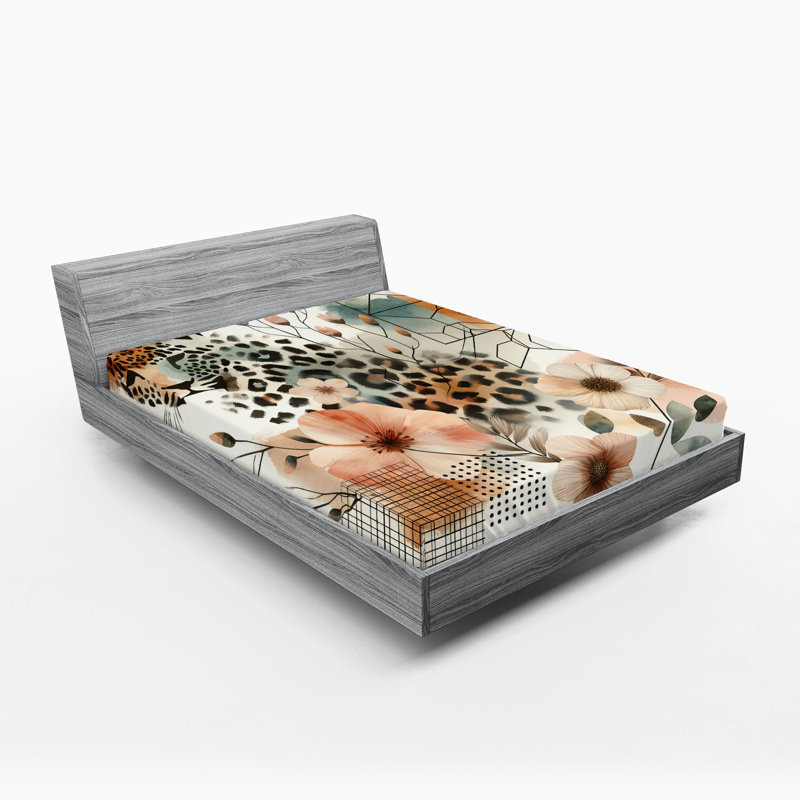 Drap-housse léopard Ambesonne_ Aquarelle Abloom Tendre_ Gingembre pêche et bleu sarcelle gris, Drap-housse de taille double