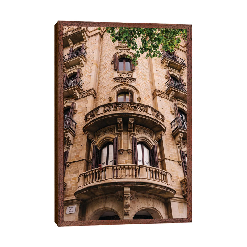 Barcelona Architecture II 1 Piece Wall Art on Canvas, 152.4cm H x 101.6cm W x 3.81cm D, Classic Brown Wood Framed