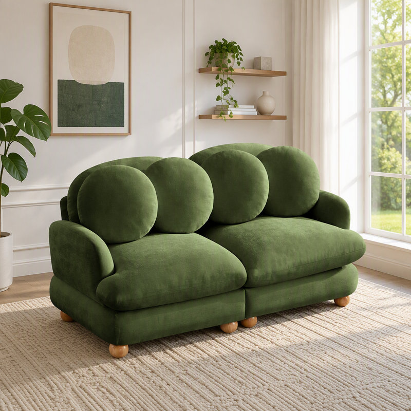 Canapé d'angle modulaire avec revêtement en chenille, Chenille verte
