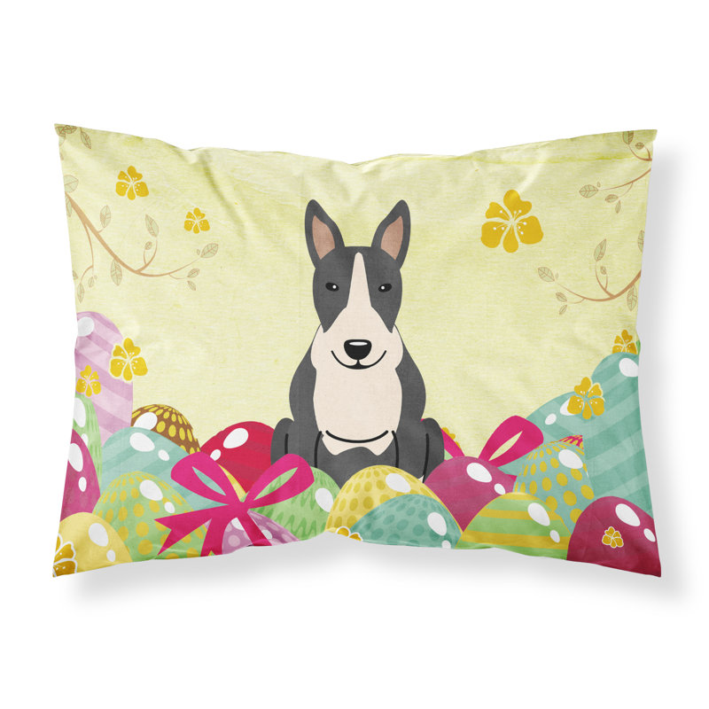 Taie d’oreiller œufs de pâques, Bull terrier noir et blanc