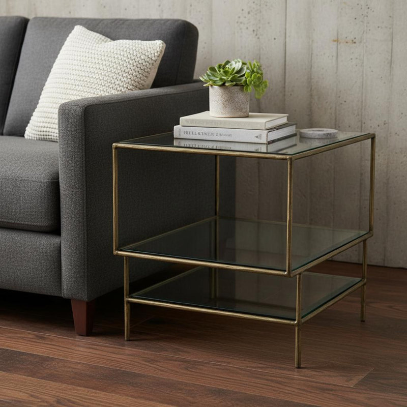 Table de bout en verre avec rangement