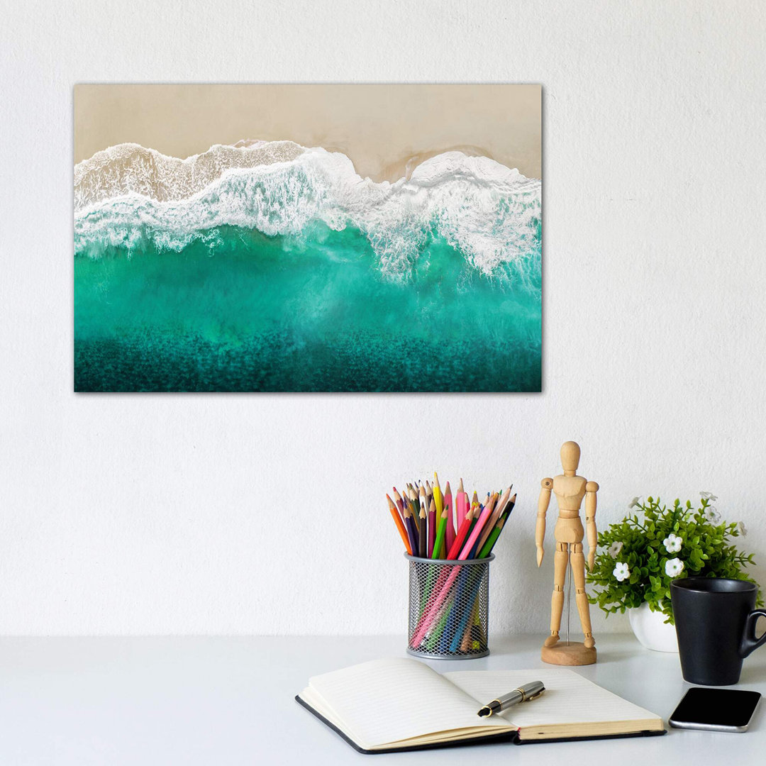 Teal Ocean Waves From Above I by Maggie Olsen - Wrapped Canvas Print