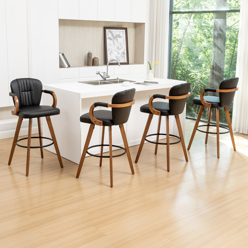 Swivel Upholstered Counter Stool, Black, 4, Bar Stool (74cm Seat Height)