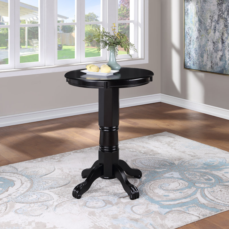 Adelaida 30.25" L Round Solid Wood Table, Solid Black