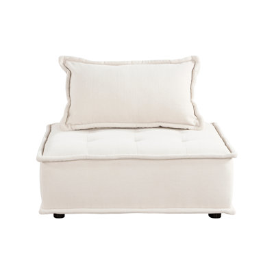 Chaise moderne en bois massif rembourrée en beige Boucle pour le salon à profil bas avec base de soutien