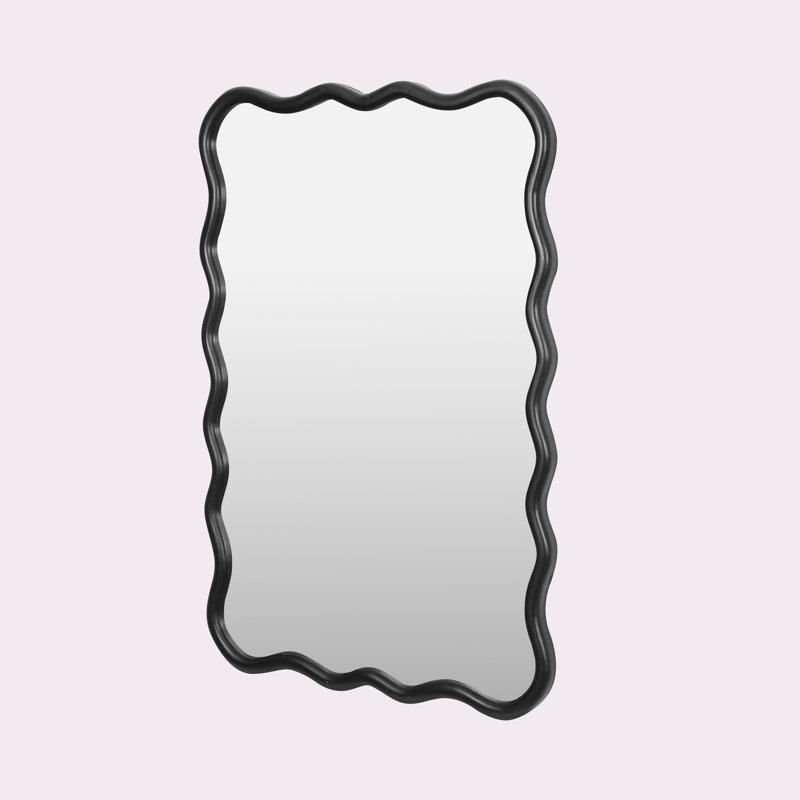 Solid Wood Wavy Mirror, Black, 39.8" H x 28" W, Rectangle