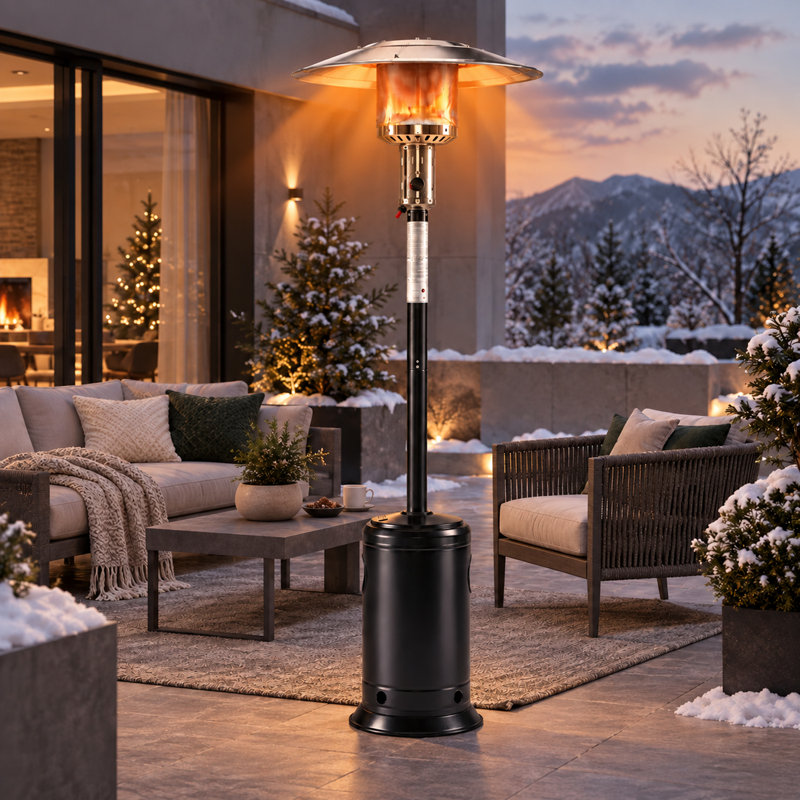 Chauffage de terrasse sur pied de 224 cm (88 po), chauffage extérieur au propane de 47 000 BTU pour cour et jardin, Noir