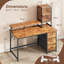 Bureau d'ordinateur avec 3 tiroirs en tissu et armoire de table à 2 niveaux, bureau de jeu avec bande lumineuse à DEL, prises de courant et crochet pour casque d'écoute-128968280-128968282
