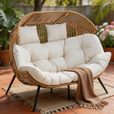 2-Person Wicker Egg Chair with Cushions