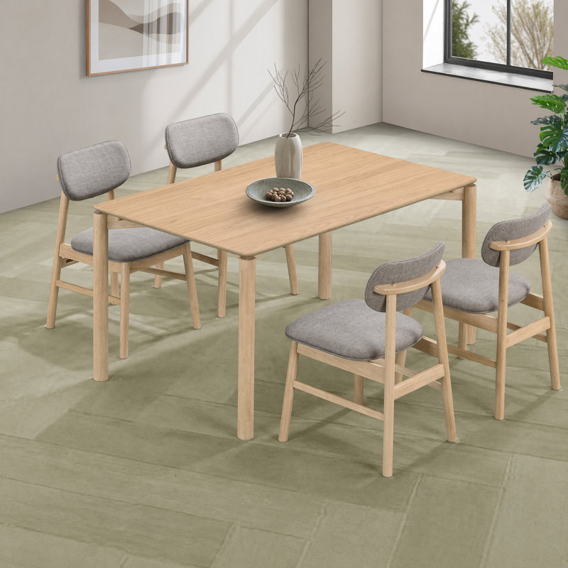 Ensemble de salle à manger en bois massif avec chaises rembourrées Willow, Chêne, 4