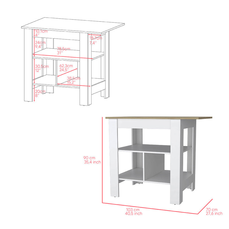 Bowie 2 Piece Kitchen Set, Kitchen Island + Pantry Cabinet, White / Light Oak
