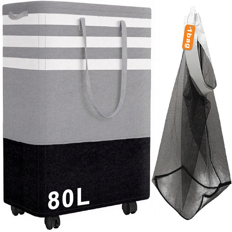 Large Laundry Hamper,Laundry Basket With 4 Wheels, Collapsible Waterproof Clothes Basket, Freestanding Hamper With Handles For Bedroom, Bathroom, Laundry Room