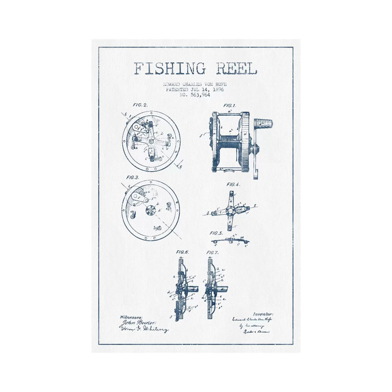 E.C. Vom Hofe Fishing Reel Patent Sketch (Ink) by Aged Pixel - Wrapped Canvas Gallery-Wrapped Canvas Giclée