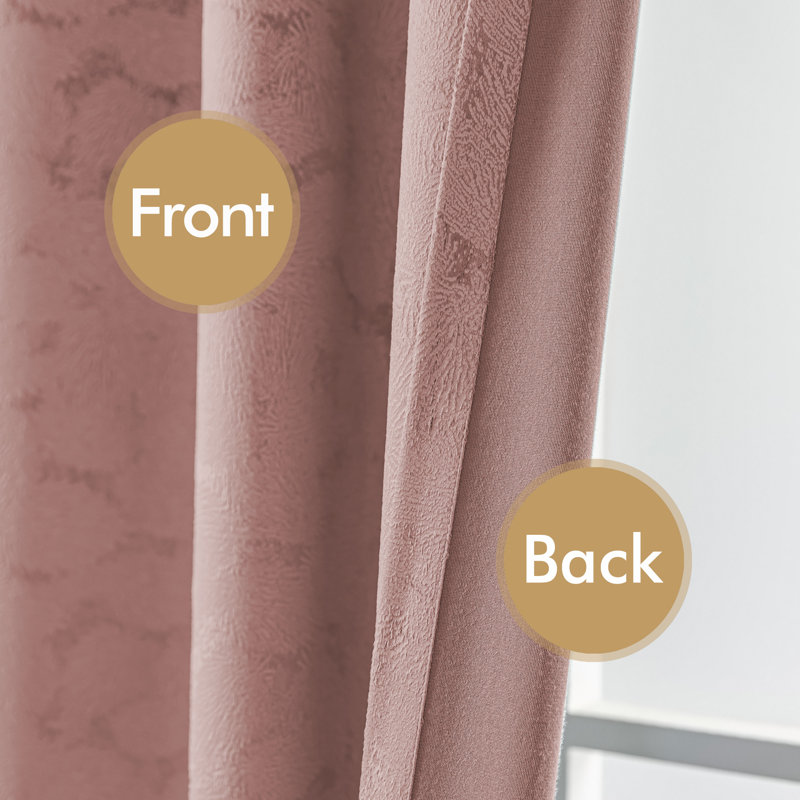 Ultra Soft Velvet Embossed Floral Room Darkening Grommet Curtain Pair, 52" W x 84" L, Pink