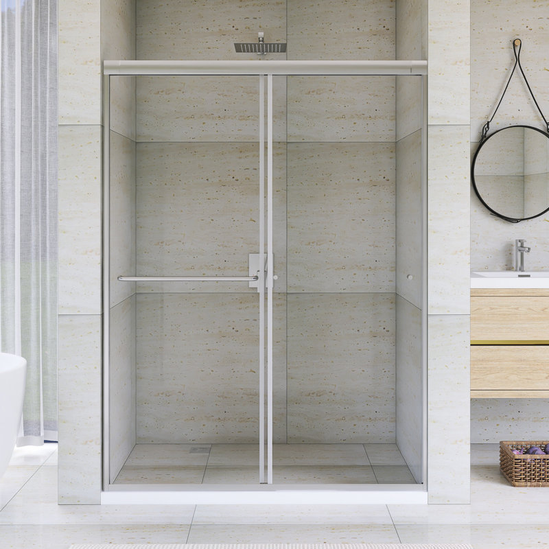 54 po X P 72 po Porte de douche coulissante double H, Nickel brossé