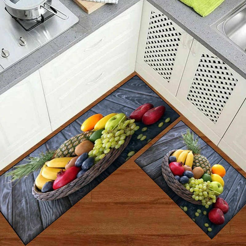 3D Fruit Kitchen Mat – Washable Non-Slip Runner Rug – Door Mat with Rubber Backing – Polypropylene, 50cm W x 150cm L