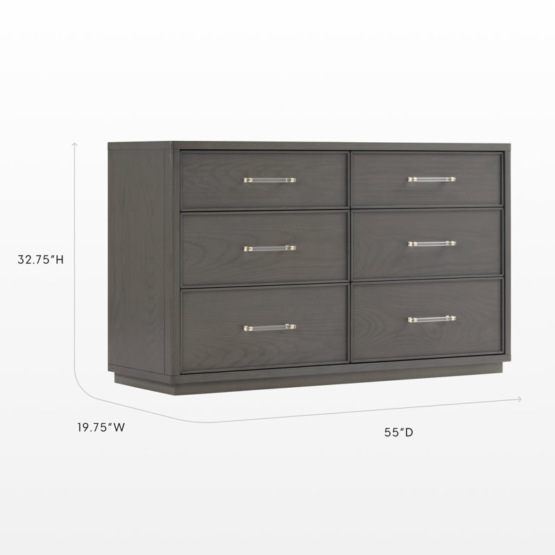Vienna 6 Drawer Dresser, Darkwash Ash With Acrylic