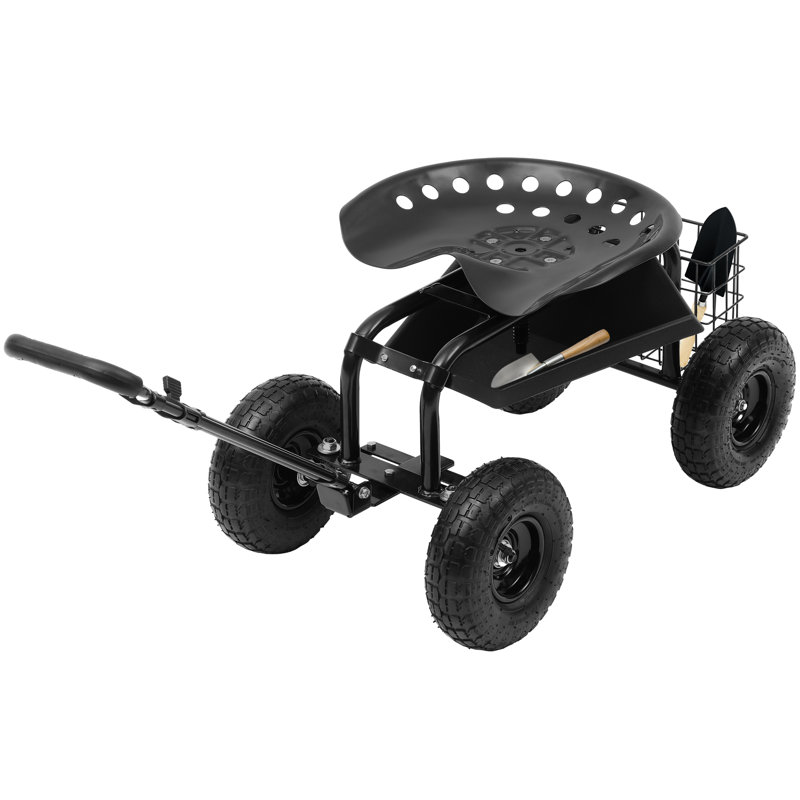 Chariot de jardin roulant, tabouret de jardin roulant, pivotant à 360 °, hauteur réglable