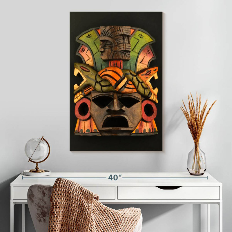 Senne Aztec Wooden Mask, 30" H x 20" W