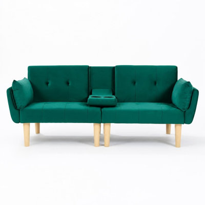 Foldable Double Sofa with Soft Velvet Upholstery, 2-Person Comfortable Leisure Couch