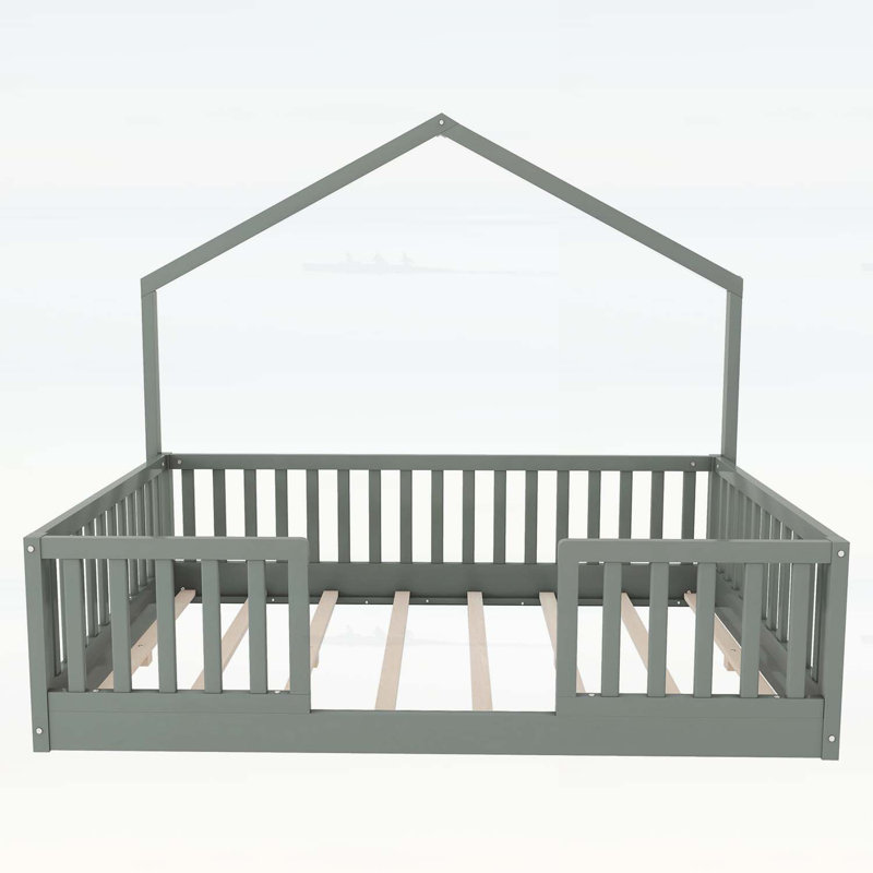 Lit sur pied avec rails hauts, Lit double, Gris