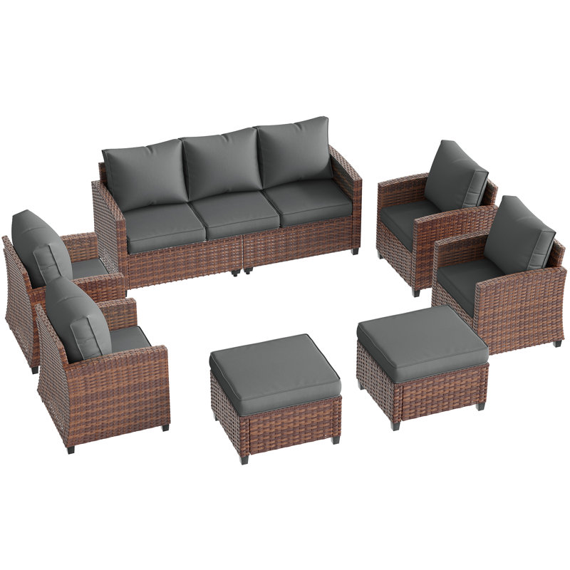 Ensemble de conversation avec coussin 7 pièces Piese, Brun, Gris foncé, 7 pièces: canapé, 4 chaises, 2 repose-pieds