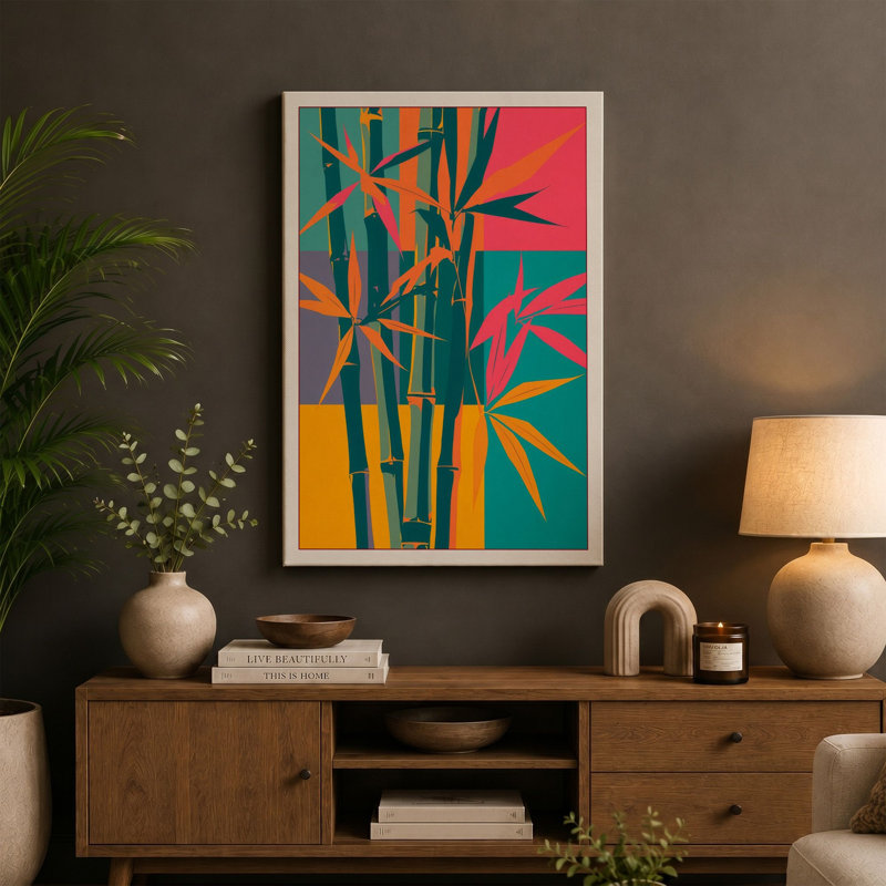 Geometric Bamboo Study Mid-Century - Wrapped Canvas, 24x16 - 61.0 x 40.6 cm, Black Border