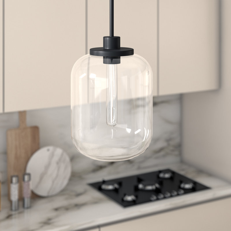 Agnolo 9.62" Wide Pendant with Glass Shade in Blackened Bronze/Clear, Blackened Bronze, Clear