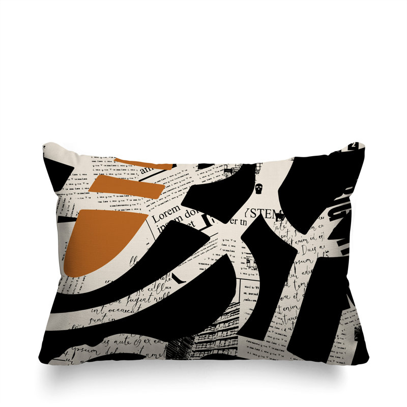 Oreiller rectangulaire réversible intérieur / extérieur Kaya, H 18 po x l 25 po, Orange brûlé / noir / blanc cassé