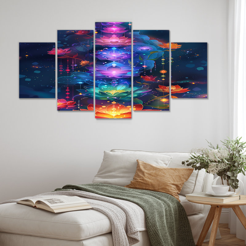 «Blossoming Chakra Flowers - Meditation», ensemble de 5 décorations murales, H 32 po x l 60 po