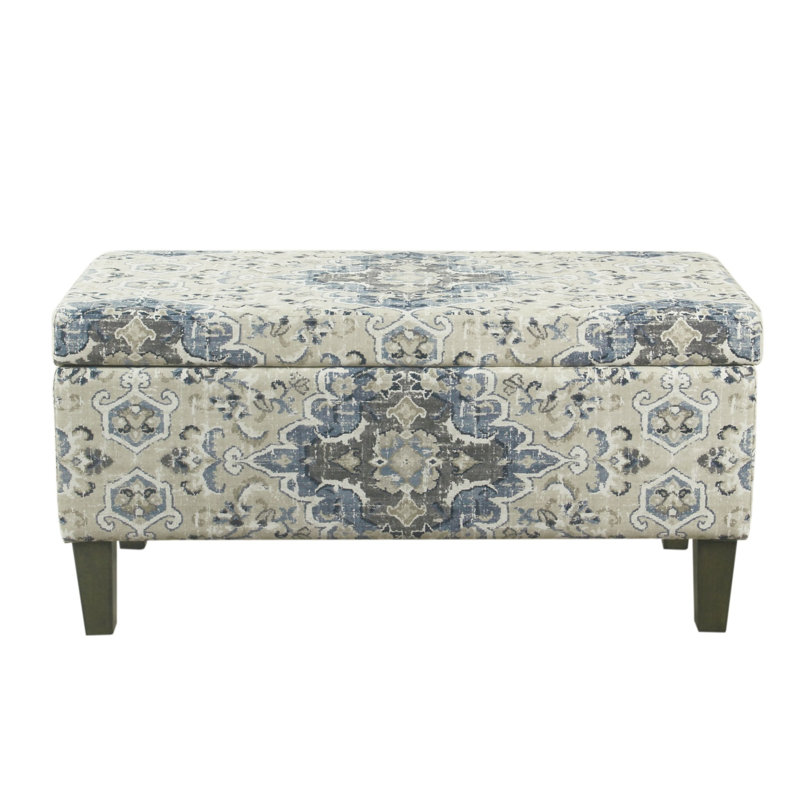 Banc de rangement rembourré Auerbach, Bleu et gris